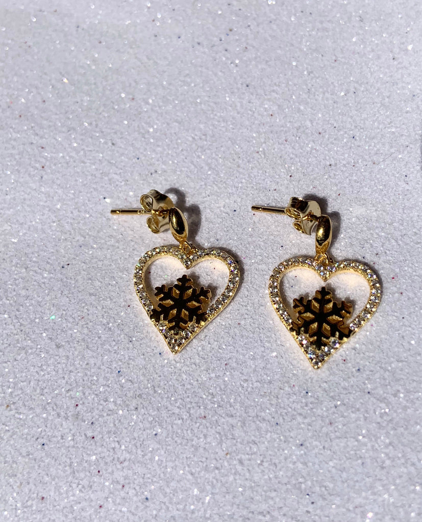STERLING SILVER SNOWFLAKE EARRINGS GOLD PLATED -SXE316