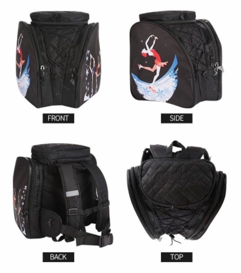 CUBE skate backpack Black with crystals. (for Figure & Inline skate only)