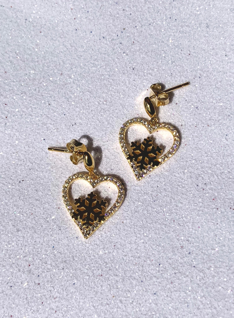 STERLING SILVER SNOWFLAKE EARRINGS GOLD PLATED -SXE316
