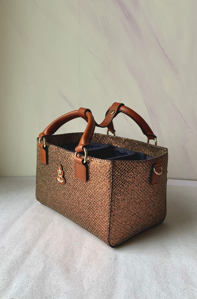 Cube Tote Bag BLING, brown/gold